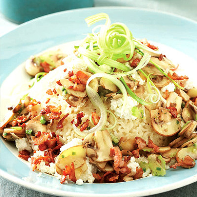 Easy baked risotto with mushroom and celery salad