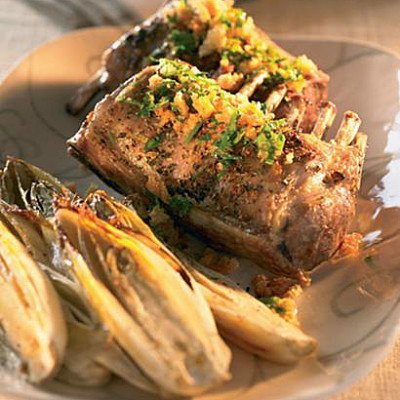 Fast roast rack of lamb with roast chicory