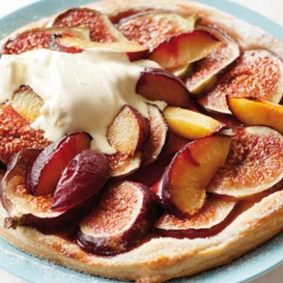 Fig and plum tart with mascarpone