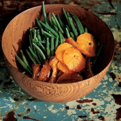 Fine french beans with Moroccan spiced dates and mandarin