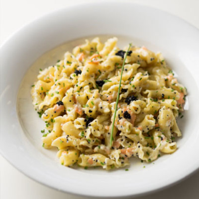 Fiorelli pasta with smoked salmon and cavi-art