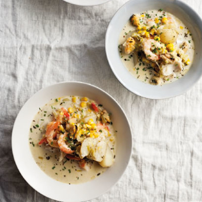 Fish hotpot in a creamy garlic broth