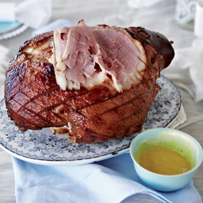 Five-spice pomegranate-glazed gammon