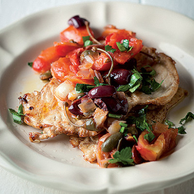 Flattened chicken with caponata