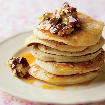 Fluffy ricotta flapjacks slathered in chocolate honeycomb butter