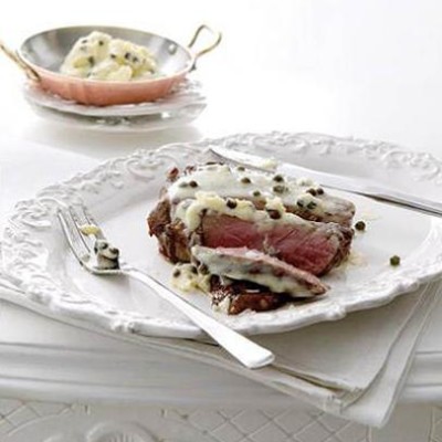 Freerange steak with cognac and green pepper cream