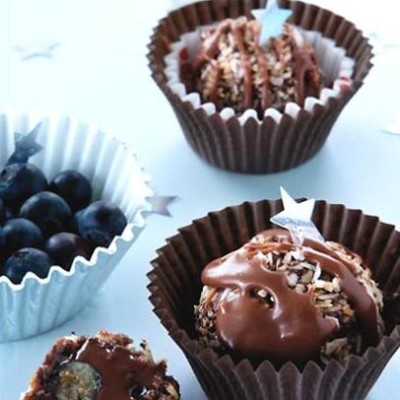 Fresh blueberry chocolate truffles