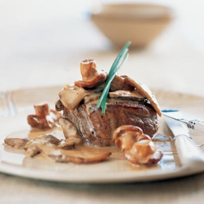 Game steak with mushroom cream sauce