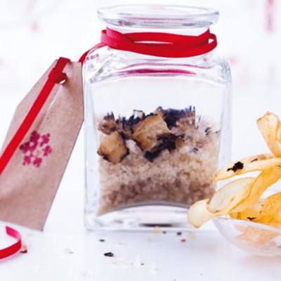 Glass jars of smoked truffle salt