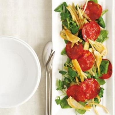 Green salad with grilled fennel and chorizo