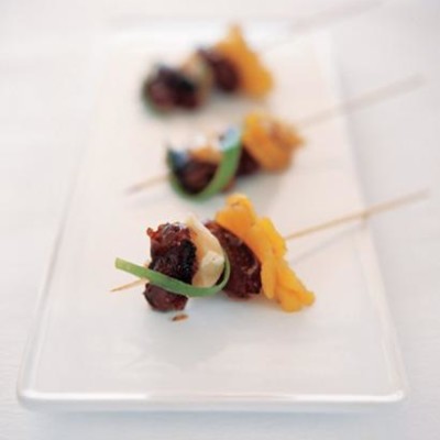 Grilled parmesan, date & pineapple skewers