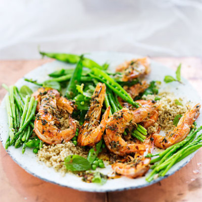 Grilled prawns with herbed couscous