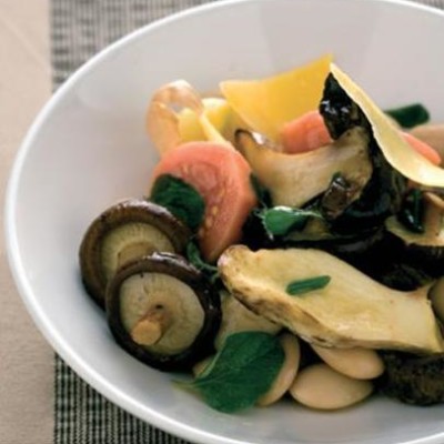 Herb-roasted mushroom, guava and butterbean salad