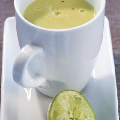 Hot avocado-and-chicken stock smoothie with fresh lime