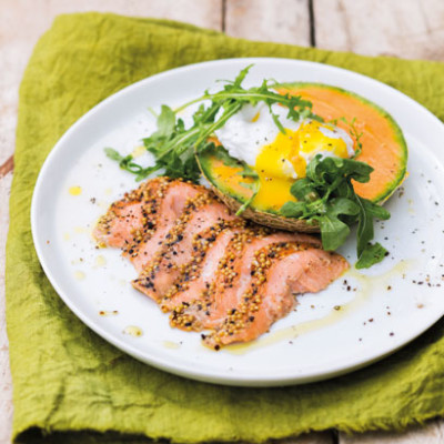 Hot-smoked trout and melon salad