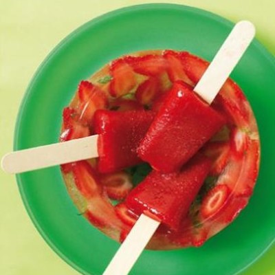 Iced fresh strawberry lollies