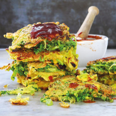 Japanese cabbage pancakes with okonomiyaki sauce