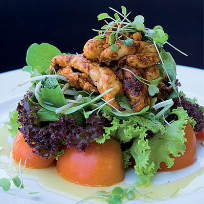 Kofifi salad with cajun chicken and honey dressing