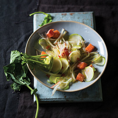 Kohlrabi, potato and salmon ceviche