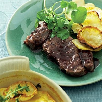 Lamb steaks with celeriac gratin