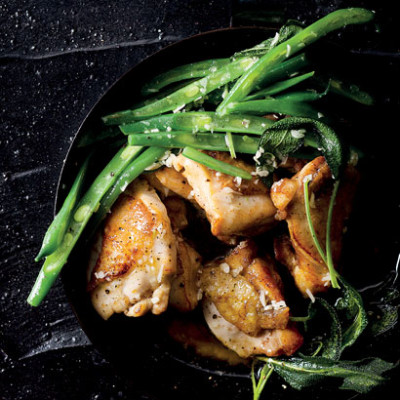 Lemony fried chicken and green beans