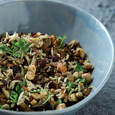 Lentil and dried fruit pilaf