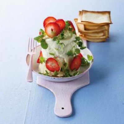 Luxurious gorgonzola, watercress and strawberry terrine served with home-made melba toast