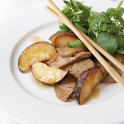 Marinated pork and plum salad