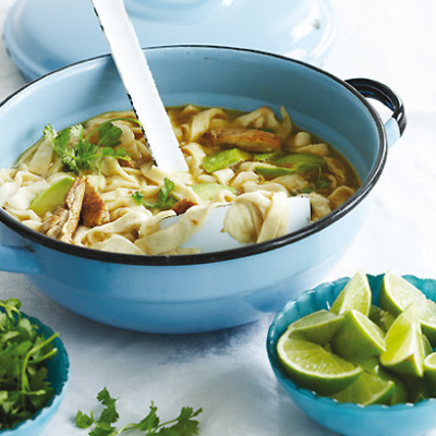 Mexican spiced chicken with tortilla pasta and avocado