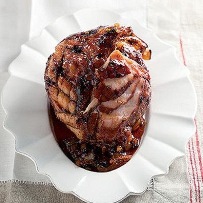 Orange marmalade and candied ginger glazed ham