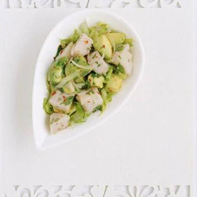 Organic avocado and marinated dorado