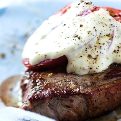 Pan-fried rump steak with home-made free-range egg mayonnaise