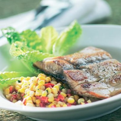 Pan-roasted dorado on fresh corn salad