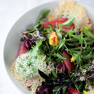 Parmesan crisp and pickled pear salad