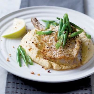 Parmesan crusted veal chop with polenta