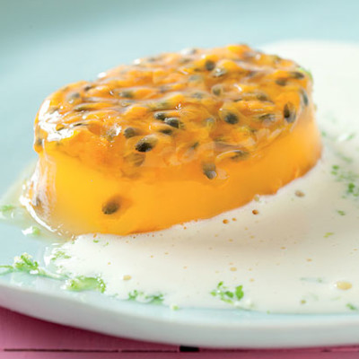 Passion fruit jelly with lemon sabayon