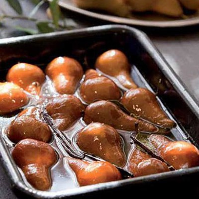 Pears baked in fynbos honey and lemon juice