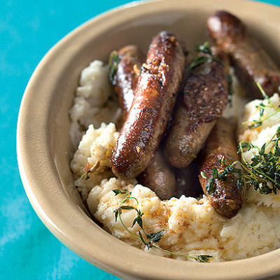 Pork or lamb bangers and mash