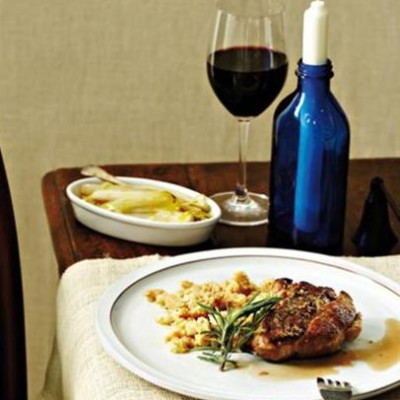 Pork steaks with rosemary and panfried butter beans