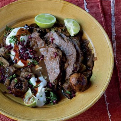 Pot-roasted topside with pomegranate yoghurt