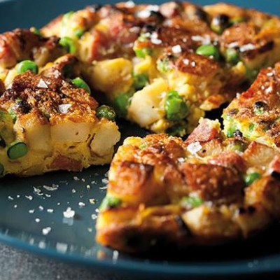 Potato, pea and chorizo frittata