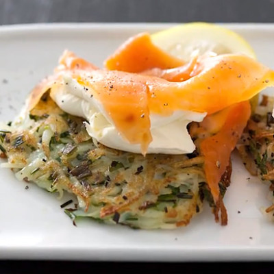 Potato rosti with cream cheese and salmon