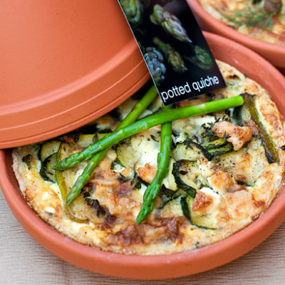 Potted asparagus and cheese quiche