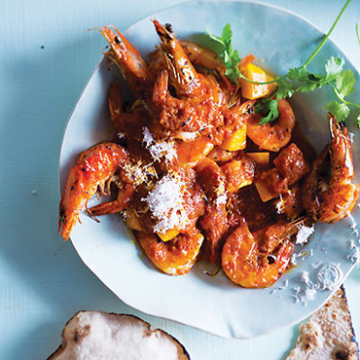 Prawn and mango curry with phulkas