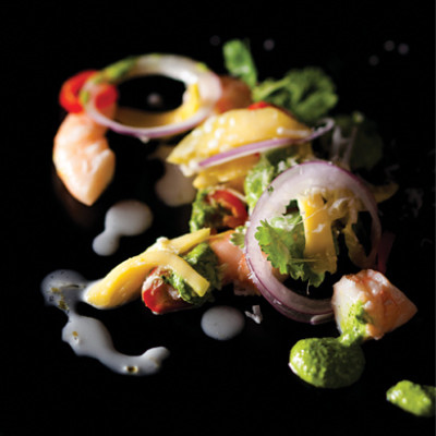 Prawn, coconut and green mango ceviche with mojo cilantro