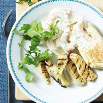 Prawn salad with warm grilled fennel