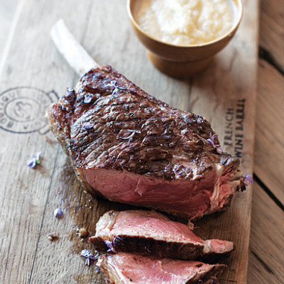 Prime rib steaks with onion puree