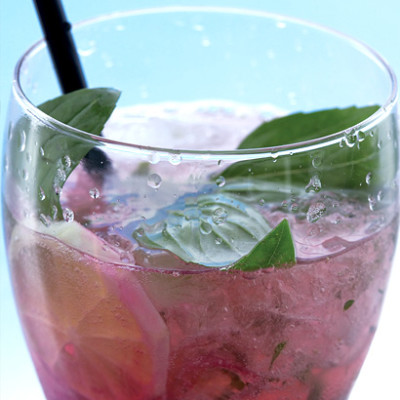 Raspberry and basil mojitos