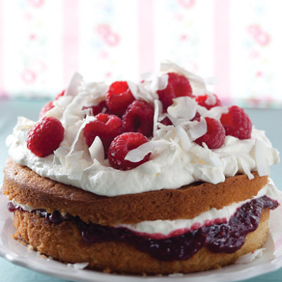 Raspberry and coconut sponge