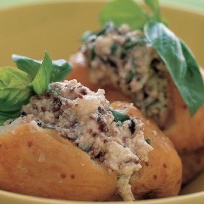 Ricotta, olive and basil filling for baked potatoes